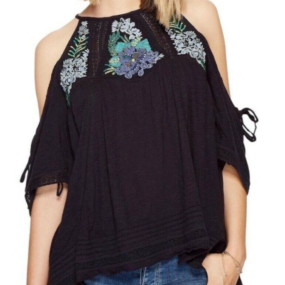 Free People Fast Times Embroidered Top